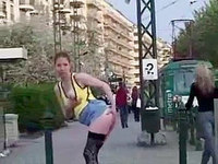 Hottie's up for public upskirt! She loves rubbing her slit when there're people watching!